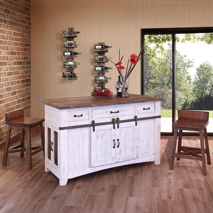 International Furniture Direct Pueblo Kitchen Island with Sliding Doors